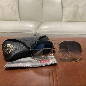 Ray-Ban Women’s Gold Frame Blue Tint Sunglasses